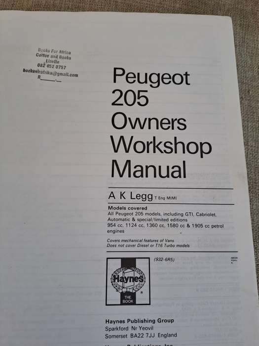 Peugeot 205 Petrol 1983 to 1989 Owners Workshop Manual - Haynes