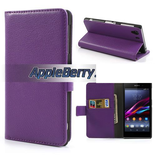 Wallet Stand Case For Sony Xperia Z1 L39h (Purple) + FREE SCREEN GUARD