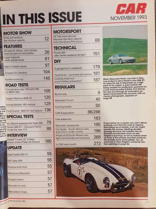 CAR magazine November 1993 contents