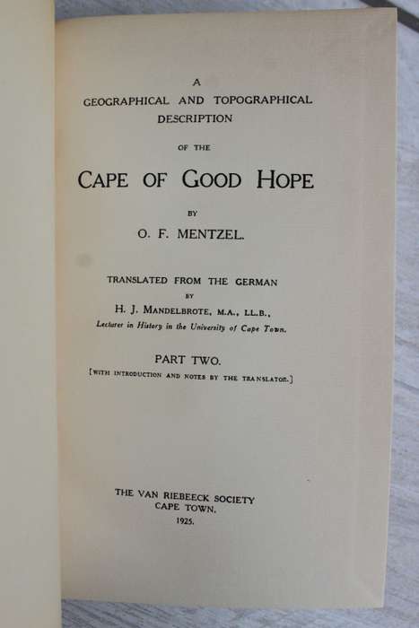 Cape of Good Hope - Mentzel - Geographical & Topographical Description