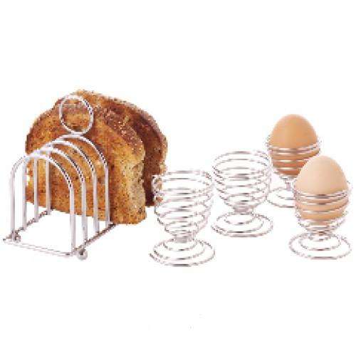 4 pce Chrome Steel Egg Cup Holders with Toast Holder