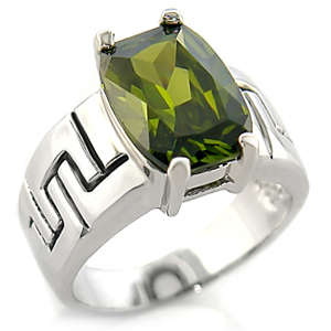 Sparkling Olivine CZ Ring in Size 8