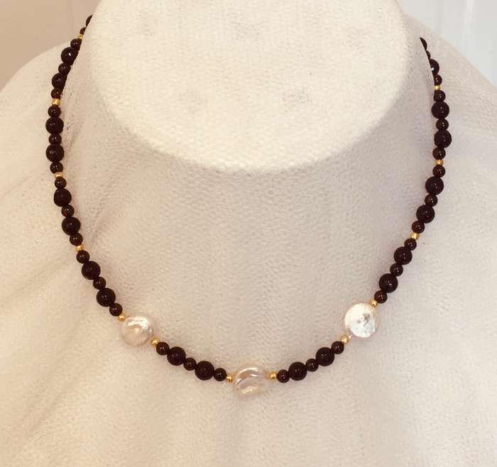 Genuine Garnet and Coin Pearl Necklace - Stunning!