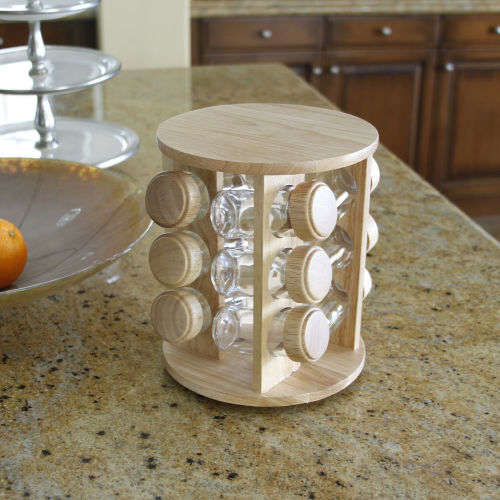 Rubberwood Spice Rack 12 Pcs Jars Good Quality bamboorevolving spice rack--wood