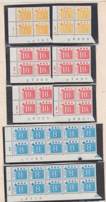 SA POSTAGE DUES BLOCKS OF 4 MINT NEVER HINGED