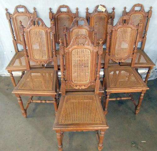 8 Oak Louis XVI chairs with rattan