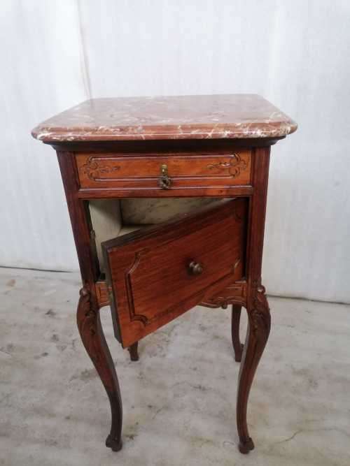 French Louis XV Rosewood nightstand with marble top