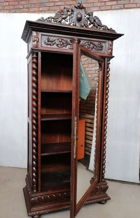 Antique French  Oak  Reanaissance Bookcase/Armoire with Barley Twist