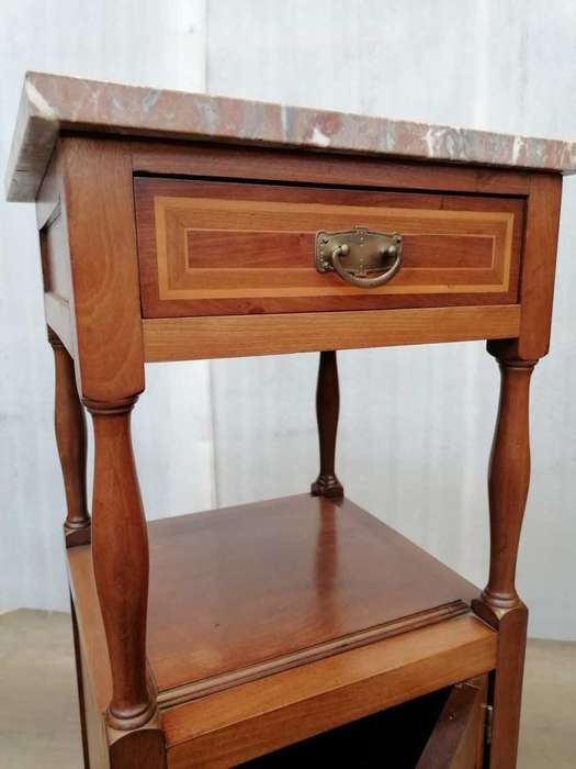 Antique Tall Mahogany and Inay Nightstand/ Cabinet with Marble top