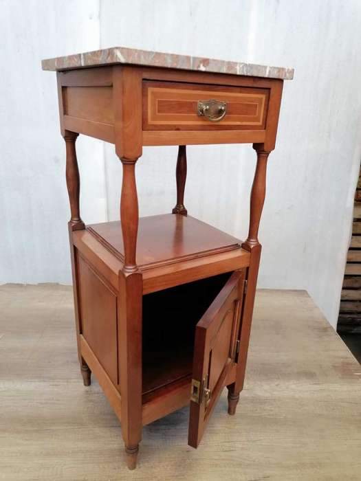 Antique Tall Mahogany and Inay Nightstand/ Cabinet with Marble top