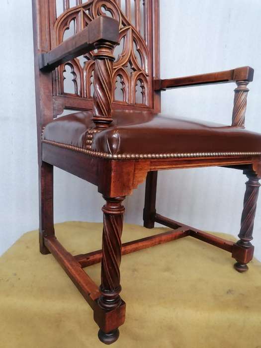 Unique Set of  19th Century  Walnut Gothic chairs