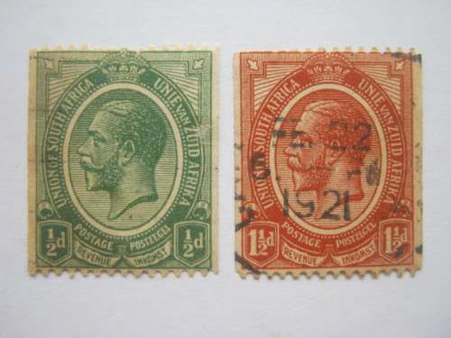 UNION - 1913 Defin Issue "KGV" Coil Stamps - 1/2d Green and 1,5d Chestnut - Singles - Used
