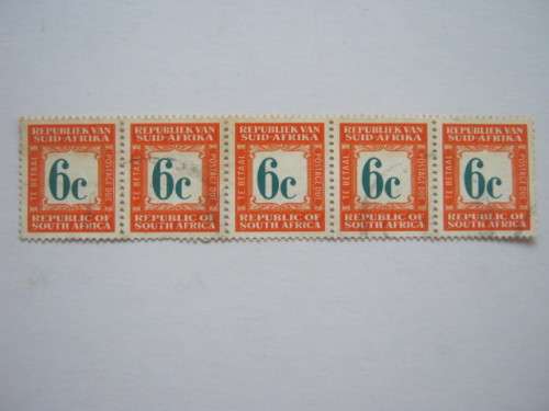 RSA - Postage Dues - 6d Green & Orange - Strip of 5 - Used