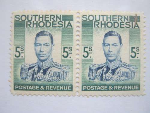 Southern Rhodesia - 1937 Defin Issue "KGVI" - 5/- Blue & Green - Pair - MNH