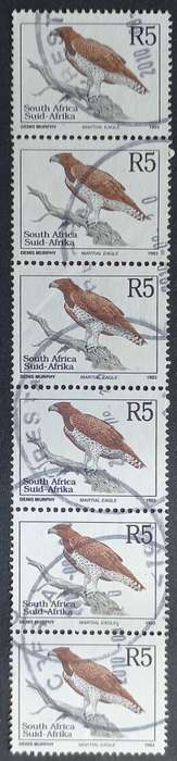 RSA -1993 6th Defin Issue - R5 Martial Eagle - Strip of 6 - Postally Used