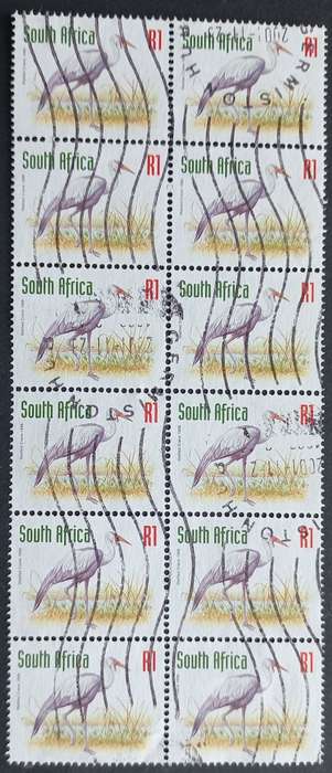 RSA - 1998 6th Defin Issue "Redrawn" - R1 Wattled Crane - Block of 12 - Postally Used