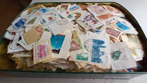 Chocolate Tin Full of Stamps on Paper - Mixed World