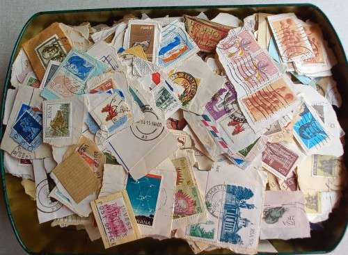 Chocolate Tin Full of Stamps on Paper - Mixed World
