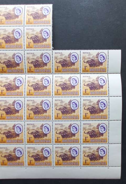Rhodesia - 1966 Defin Issue `2nd Printing` - 1d Buffalo - Imprint/Control Block of 85 - Unused
