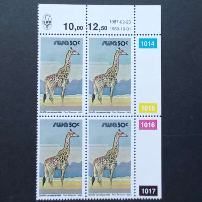 SWA - 1980 3rd Decimal Definitive Issue - 50c - Control Block of 4 (Reprint 23.02.1987) - MNH