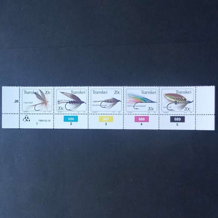 Transkei - 1984 Fishing Flies (5th Series) - Control Strip of 5 - MNH