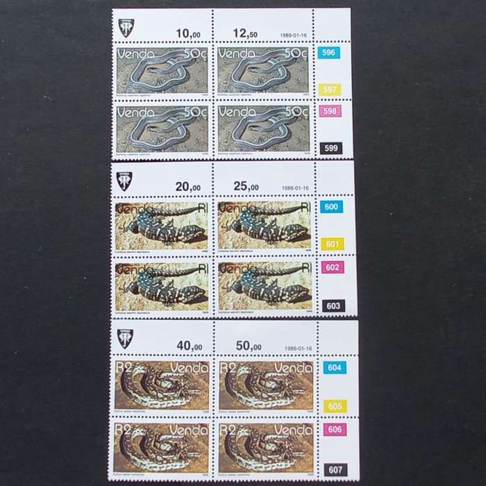Venda - 1986 2nd Defin Issue `Reptiles` - Full Set of Controls - MNH
