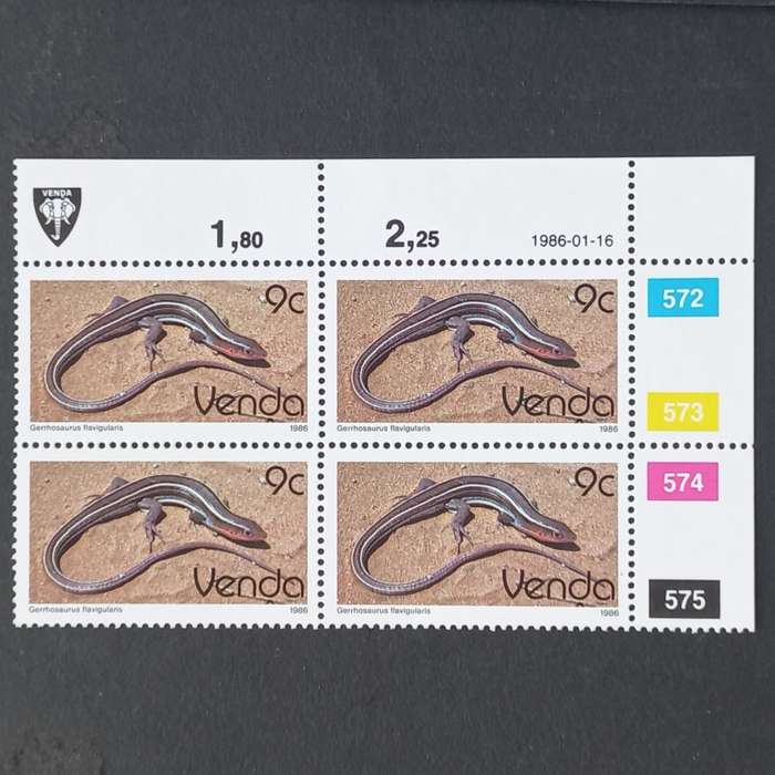 Venda - 1986 2nd Defin Issue `Reptiles` - 9c - Control Block of 4 - MNH