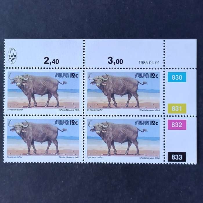 SWA - 1985 Addt Value to 3rd Defin Issue - 12c - Control Block of 4 - MNH
