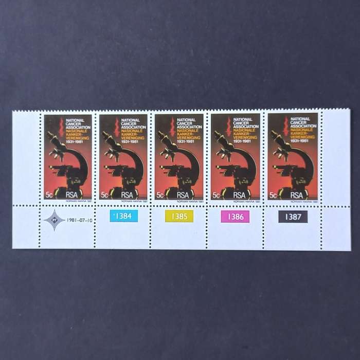 RSA - 1981 50th Anniversary of National Cancer Association of SA - Control Strip of 5 - MNH