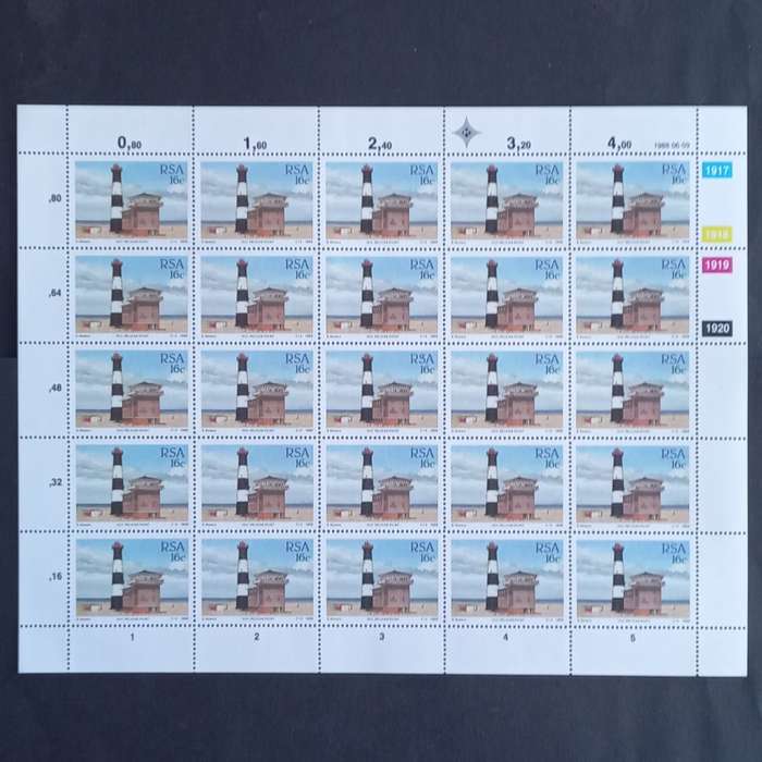 RSA - 1988 - Lighthouses - Full Set of Full Sheets of 25 - MNH