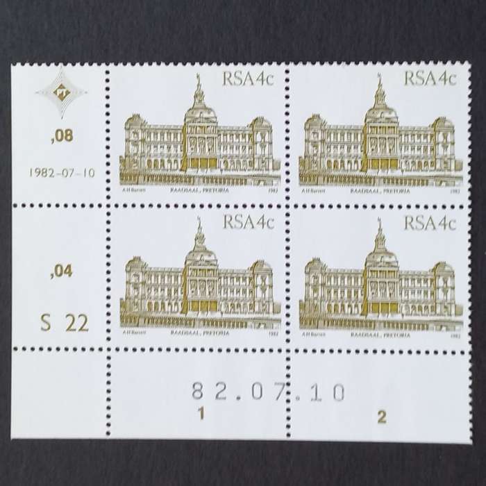 RSA - 1982 4th Defin Issue `SA Architecture` - 4c - Control Block of 4 - MNH
