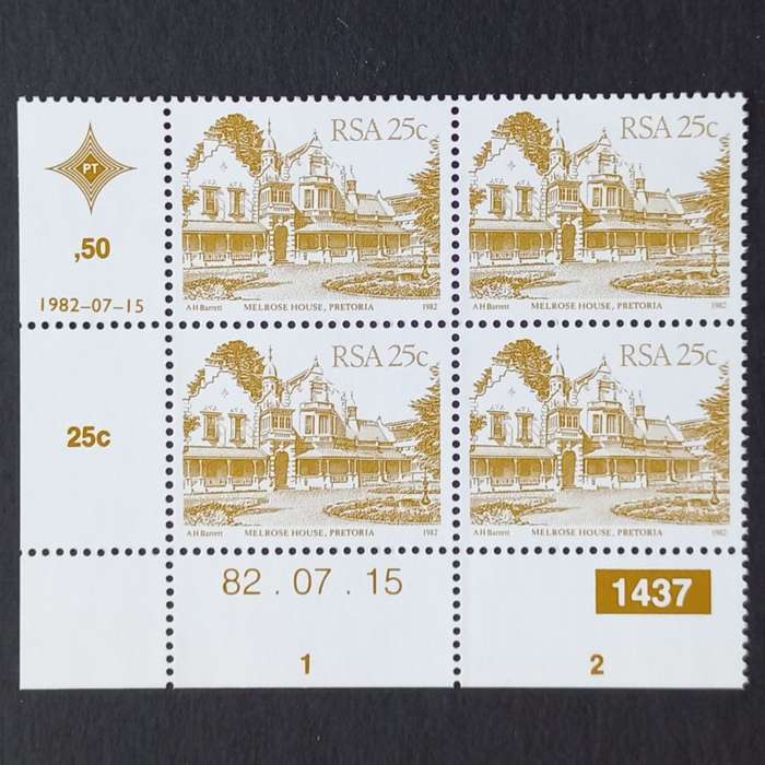 RSA - 1982 4th Defin Issue `SA Architecture` - 25c - Control Block of 4 - MNH