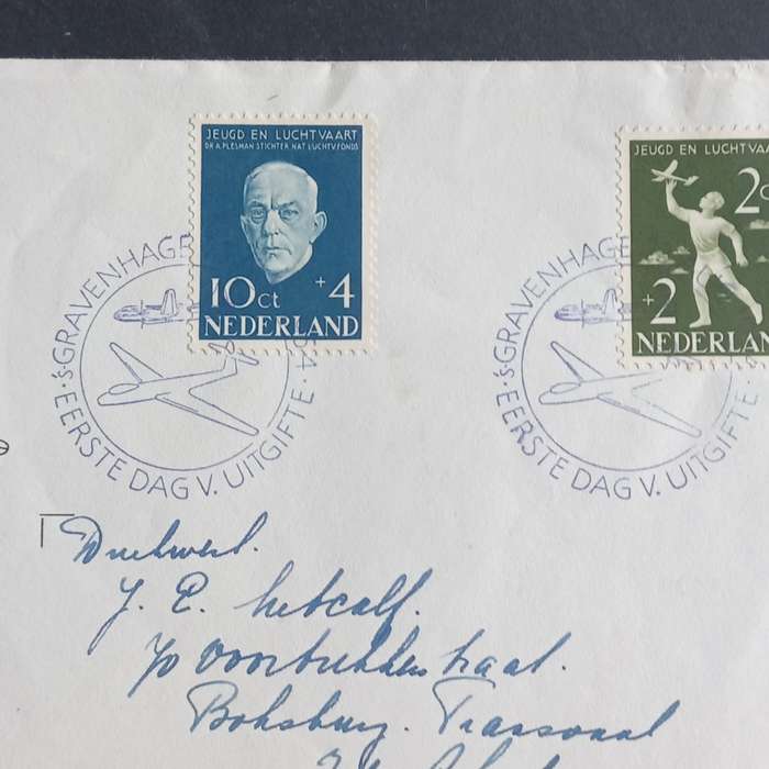 Netherlands - 1954 National Aviation Fund - Official FDC addressed to Boksburg