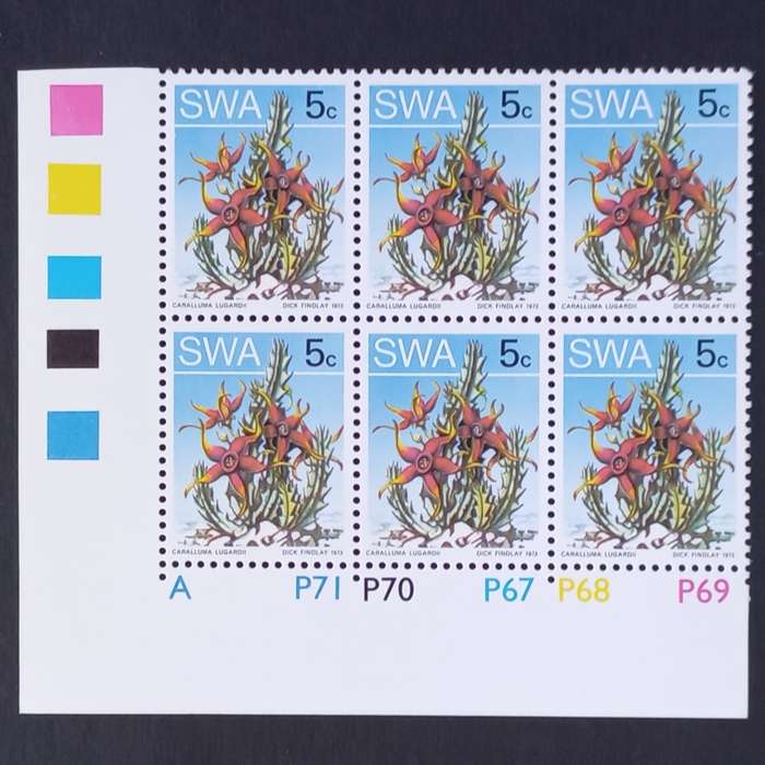 SWA - 1973 2nd Defin Issue `Succulents` - 5c - Control Block of 6 - MNH