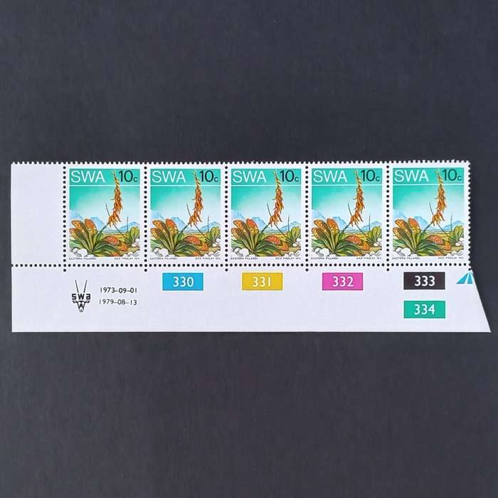 SWA - 1973 2nd Defin Issue `Succulents` - 10c - Control Strip of 5 - MNH