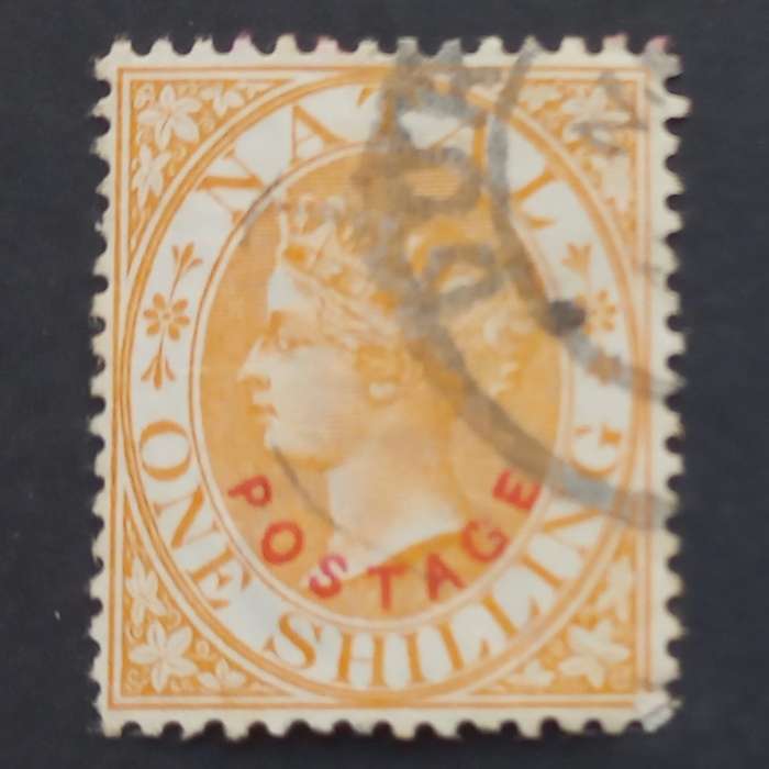 Natal - 1888 Queen Victoria ovpt "POSTAGE" in Carmine - 1/- Orange - Single - Used