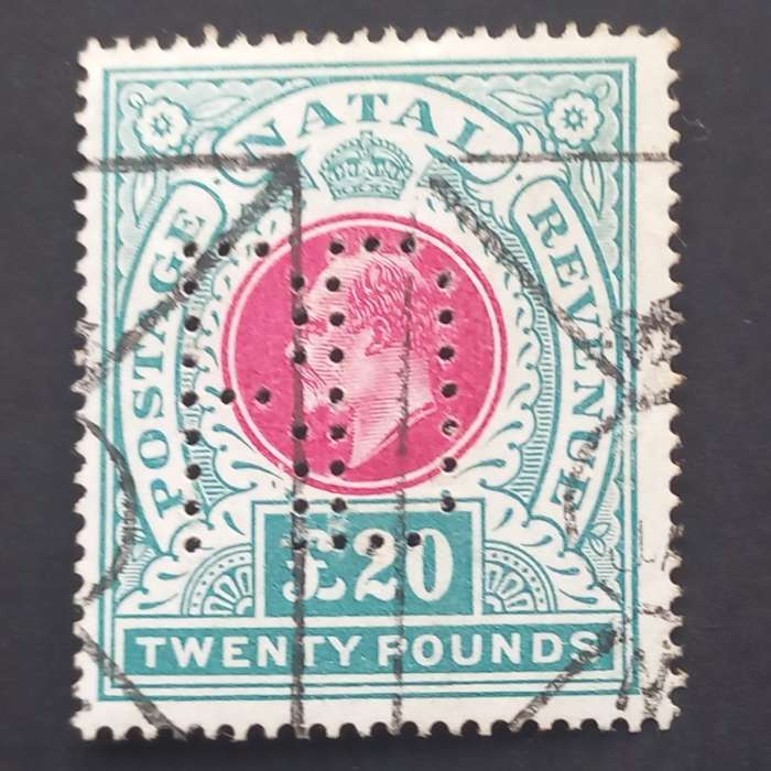 Natal - 1902 Revenue KEVII - £20 Green & Red - Single - Very Fine Used