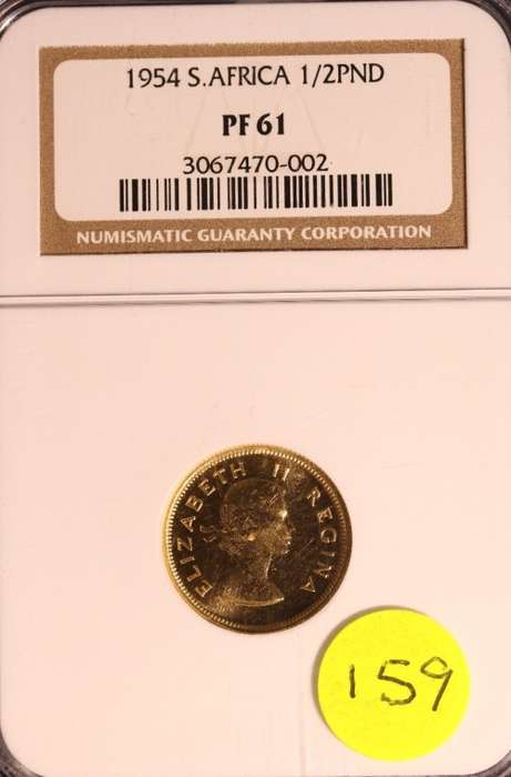 1954 Gold Ten Shillings (Half Pound) PF61