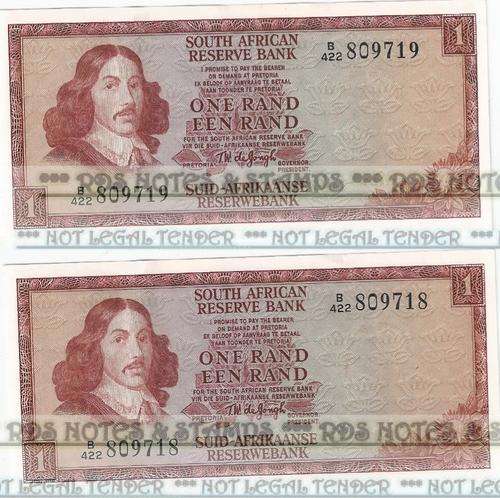 *** GEM STATE/UNC *** 2x DE JONGH R1 NOTES - CONSECUTIVE SERIAL RUNS!!! ***