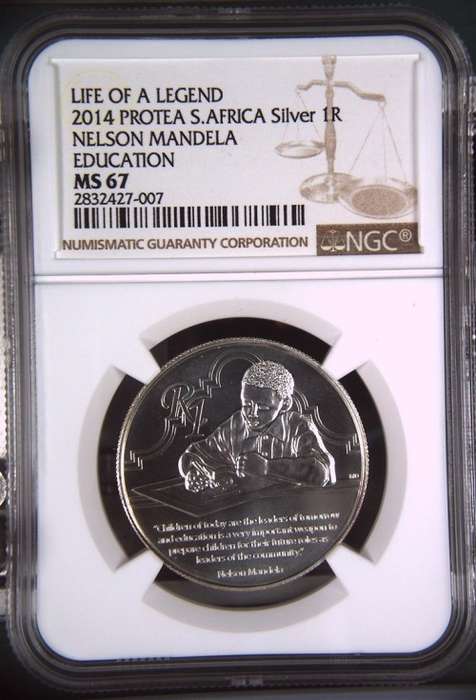 2014 RSA Silver R1 NGC graded MS67 Nelson Mandela Education