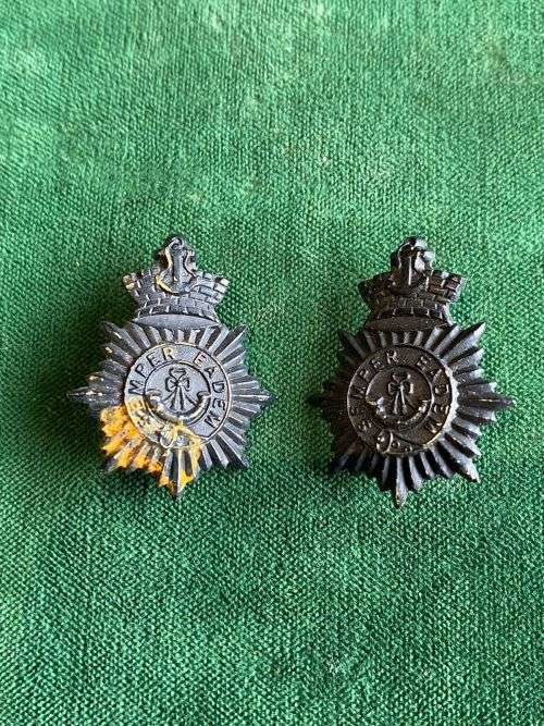 CAPE TOWN RIFLES ,BLACKENED BRASS COLLAR BADGE PAIR-WORN POST 1964-PINS INTACT