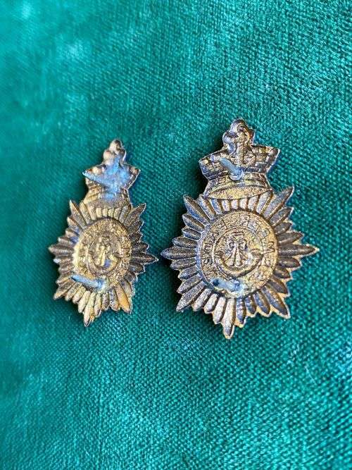 CAPE TOWN RIFLES ,BLACKENED BRASS COLLAR BADGE PAIR-WORN POST 1964-PINS INTACT
