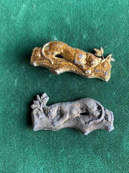 1ST CITY REGIMENT COLLAR BADGES-(NOT MATCHING) WORN 1906-1950`S- NO LUGS