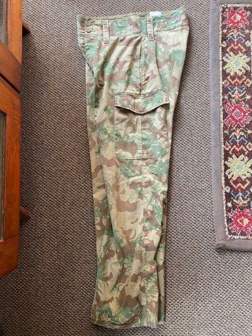 POLICE TASK FORCE-2ND PATTERN CAMO TROUSERS-SIZE 32,PIPE LENGTH 78CM-USED BUT GOOD CONDITION