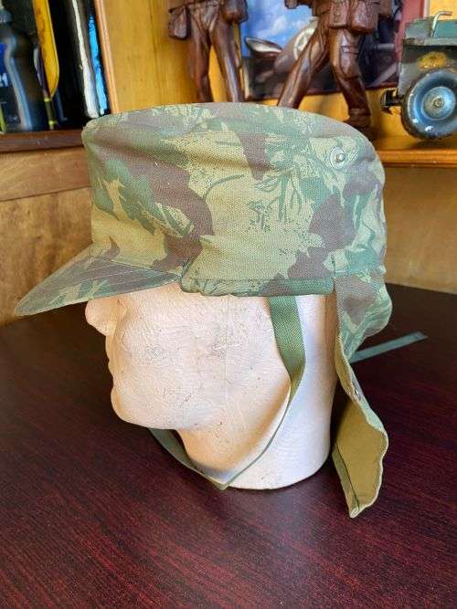POLICE TASK FORCE,2ND PATTERN CAMO FLAP CAP-GLOW IN THE DARK INNER-SIZE 58-VERY GOOD CONDITION,WITHO