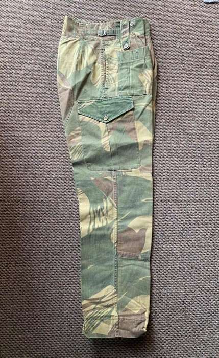 RHODESIA CAMO TROUSERS -SIZE 32 WITH PIPE LENGTH OF 71 CM,POCKETS ON BOTH SIDES AND REINFORCED BACK
