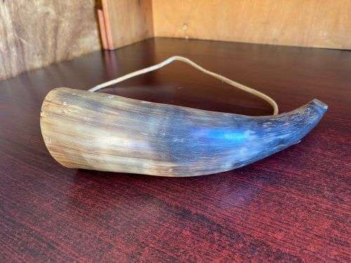 VINTAGE GUNPOWDER HORN-PERIOD UNKNOWN-TOTAL LENGTH 31 CM