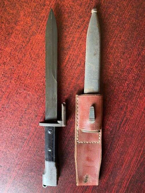 FN TYPE A BAYONET WITH TYPE A STEEL SCABBARD M IN U SADF MILITARY PROPERTY MARKINGS-COMES WITH LEATH