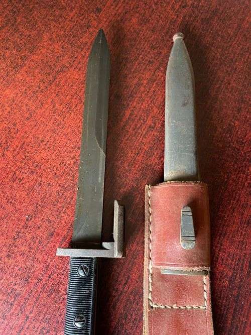 FN TYPE A BAYONET WITH TYPE A STEEL SCABBARD M IN U SADF MILITARY PROPERTY MARKINGS-COMES WITH LEATH
