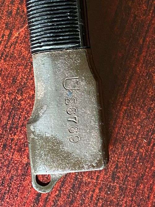 FN TYPE A BAYONET WITH TYPE A STEEL SCABBARD M IN U SADF MILITARY PROPERTY MARKINGS-COMES WITH LEATH